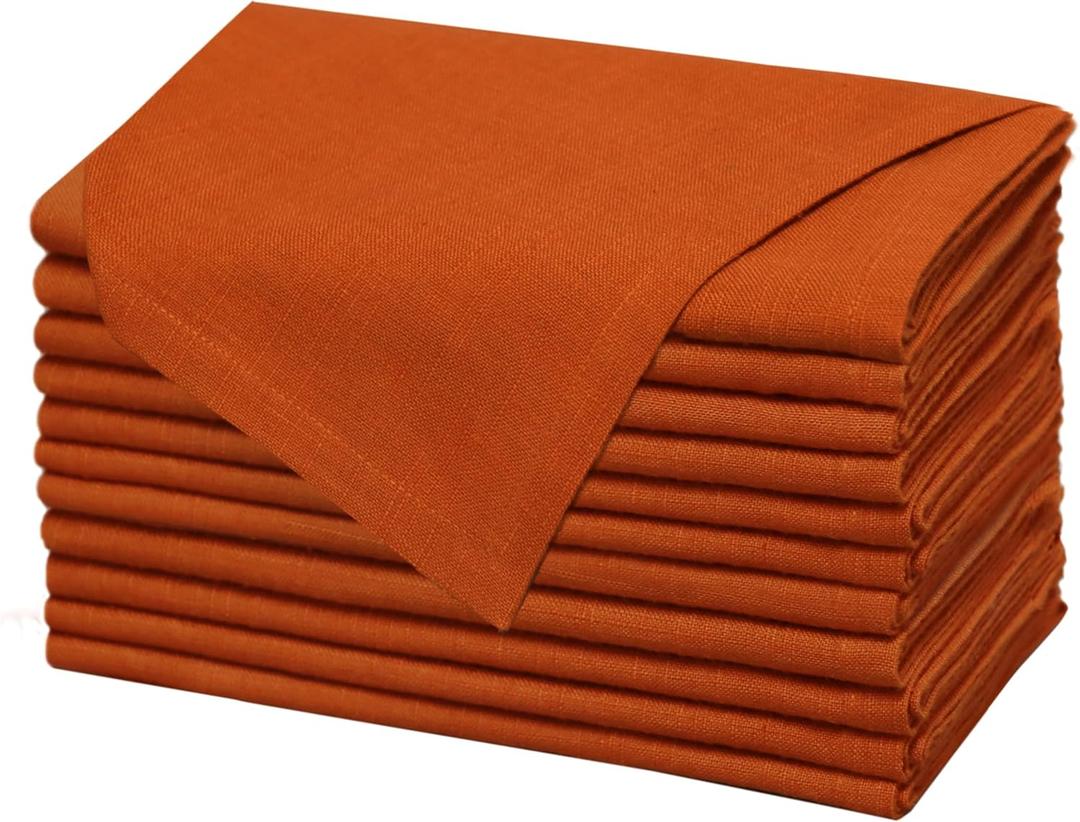 COTTON CRAFT Harvest Cloth Napkins - Set of 12 Soft 100% Cotton Slub Fabric Napkins - Mitered Corners - Fall Thanksgiving Holiday Table Dinner  Durable Reusable -17x17- Harvest Orange Pumpkin Spice