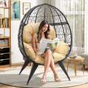 YITAHOME Oversized Wicker Egg Chair for Indoor and Outdoor Use with Stand, Cushion, and Leveling Feet, Large Lounger for Patio, Garden, Backyard, Balcony, Supports up to 330lbs, Beige