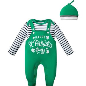 Baby Boys Girls Happy St.Patrick's Day Rabbit Easter Outfits Romper with Hat (6-12 Months, Green)