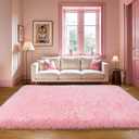 KICHOWUA Thick Area Rug 5x8 Pink Fluffy Fuzzy for Girls Bedroom, Washable Plush Pastel Big Rugs for Living Room, Modern Soft Shag Shaggy Furry Thickened Toddler Nursery Kids Dorm Room Carpet
