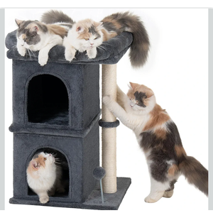 Cat Tree Tower with Scratching Post,Window Perch Bed for Large Adult Cats, 2 Small Condo Cubbies for Indoor Kittens