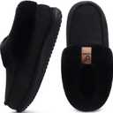 COFACE Women's Memory Foam House Slippers Arch Support Moccasin Winter Shoes Ladies Warm Fuzzy Faux Fur Collar With Indoor Outdoor Rubber Sole (8, Black)