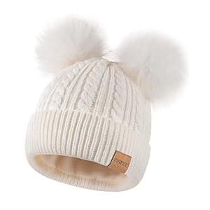 Beanies Women with Double Pom Pom, Winter Hats for Women Cold Weather Warm Knit Fleece Lined, Cute Beanie Cap for Daily Use (One Size)