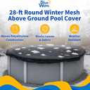 Blue Wave Rugged Mesh 28 ft 8-Year Above Ground Pool Cover for Winter – Fine Mesh Debris Barrier – 4 ft Overlap, Reinforced Grommets, Vinyl-Coated Cable, Metal Winch – Black Finish - BWC610