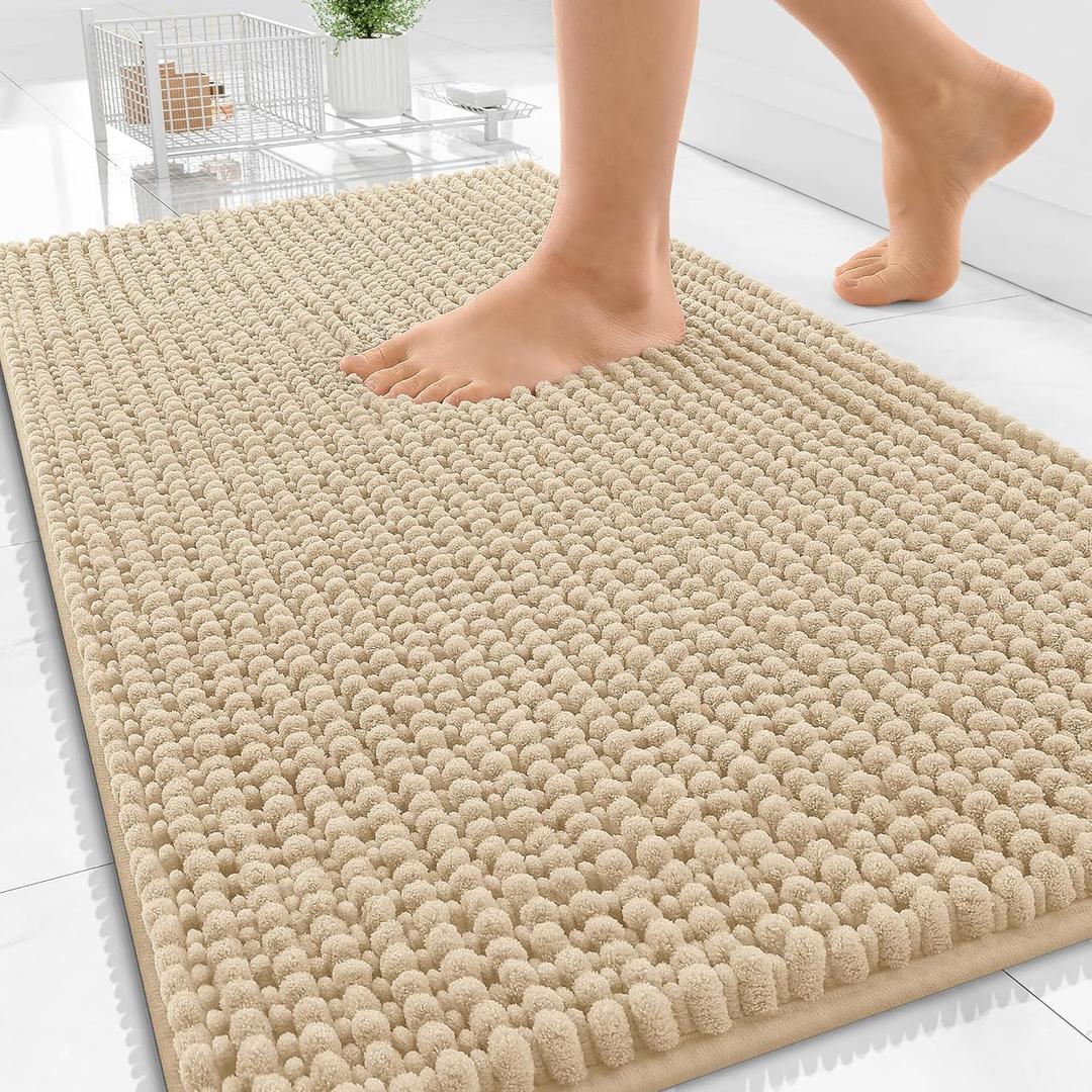 OLANLY Thick Bathroom Rugs 30x20, Extra Soft Absorbent Chenille Bath Rugs, Rubber Backing, Machine Wash Dry, Bath Mats for Bathroom Floor, Tub and Shower, Home Decor Accessories, Beige