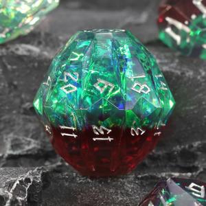 Resin DND Dice, Dungeons and Dragons Dice Set DND with Box Polyhedral D and D Dice 7 Piece Role Playing DiceGreen and Silver