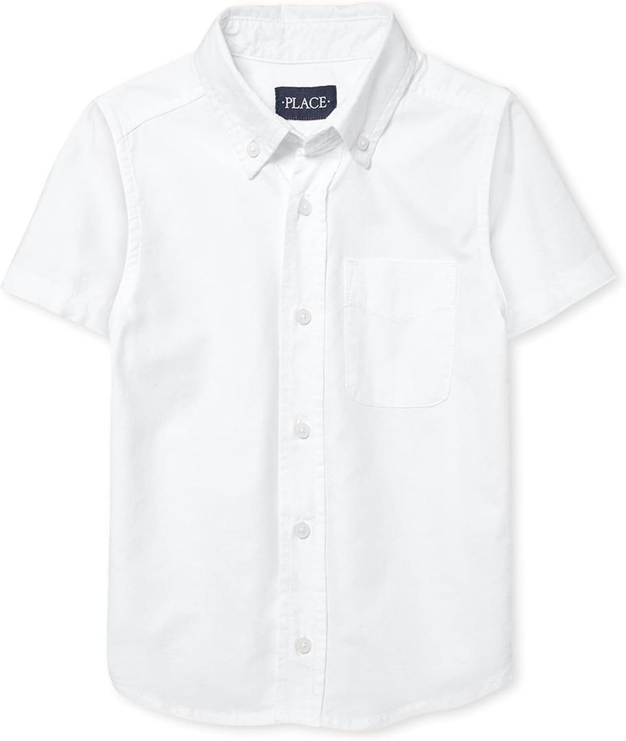 The Children's Place Big Boys' Short Sleeve Uniform Oxford Shirt, White 4765, X-Large/ 14