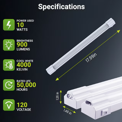 Slim Under Cabinet Light Linkable 18inch Led Green Watt,  60 Watt