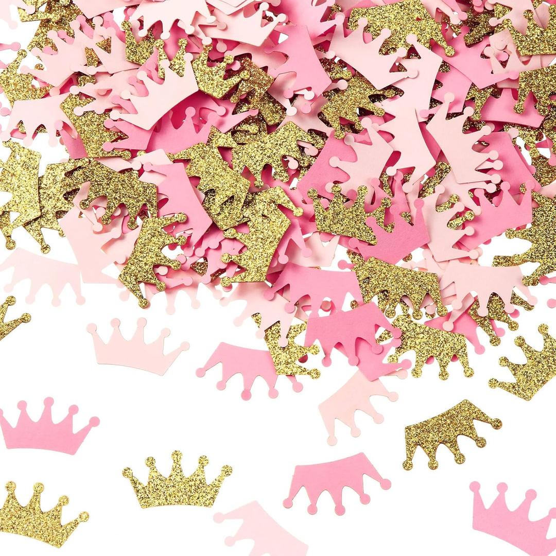 Sumind 300 Pcs Princess Crown Confetti Gender Reveal Confetti Pink Gold Glittery Prince King Crown Cutouts for Princess Party Decorations Baby Shower Girls Birthday Party Crafts Supplies for Table