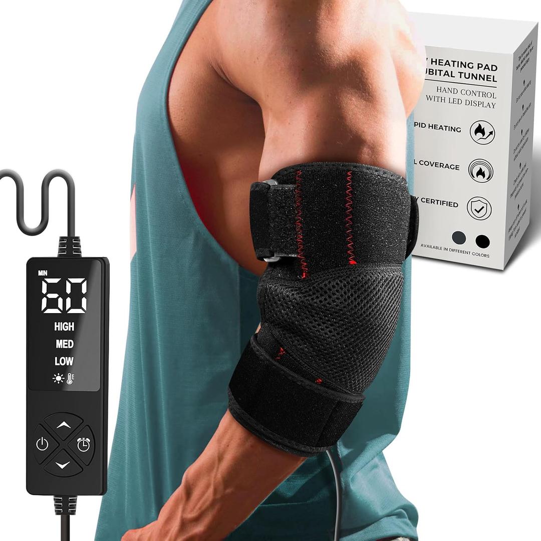 CREATRILL Elbow Heating Pad for Tendonitis and Tennis Elbow, Flexible Arm Heating Pad SleeveTennis Elbow Heated Brace with Moist Heat Option (One Size, Black)