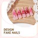 Valentines Press on Nails Long Fake Nails Almond Artificial Nail Pink Heart Love Designs Seeneey Cute Stick on Nail for Women 24pcs