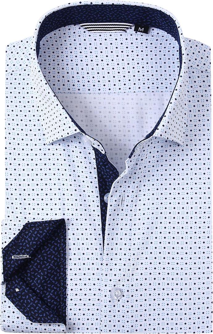Alex Vando Mens Printed Dress Shirts Long Sleeve Regular Fit Button Down Shirt (L)