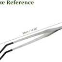 Reptile Feeding Tongs, Stainless Steel Lizard Feeding Tongs, Aquarium Curved Feeding Tweezers for Reptiles with Rubber Tip, Terrarium Feeding Tongs 14.96" L, Black Silver Tone
