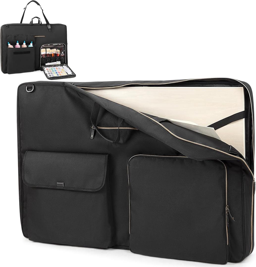 Damero Art Portfolio Case 24 x 36, Artist Portfolio Bag Poster Board Storage with Shoulder Strap, Artwork Carrying Tote Bag for 4k 8k Sketching and Drawing Painting Supply, Black