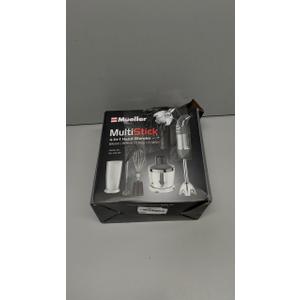 Mueller Multistick 5-in-1 Immersion Blender Handheld, 12 Speed Hand Mixer - Turbo Boost, Heaviest Duty Copper Motor, Titanium Blades Hand Blender, Milk Frother Wand, Whisk, Beaker, Chopper, Grey
