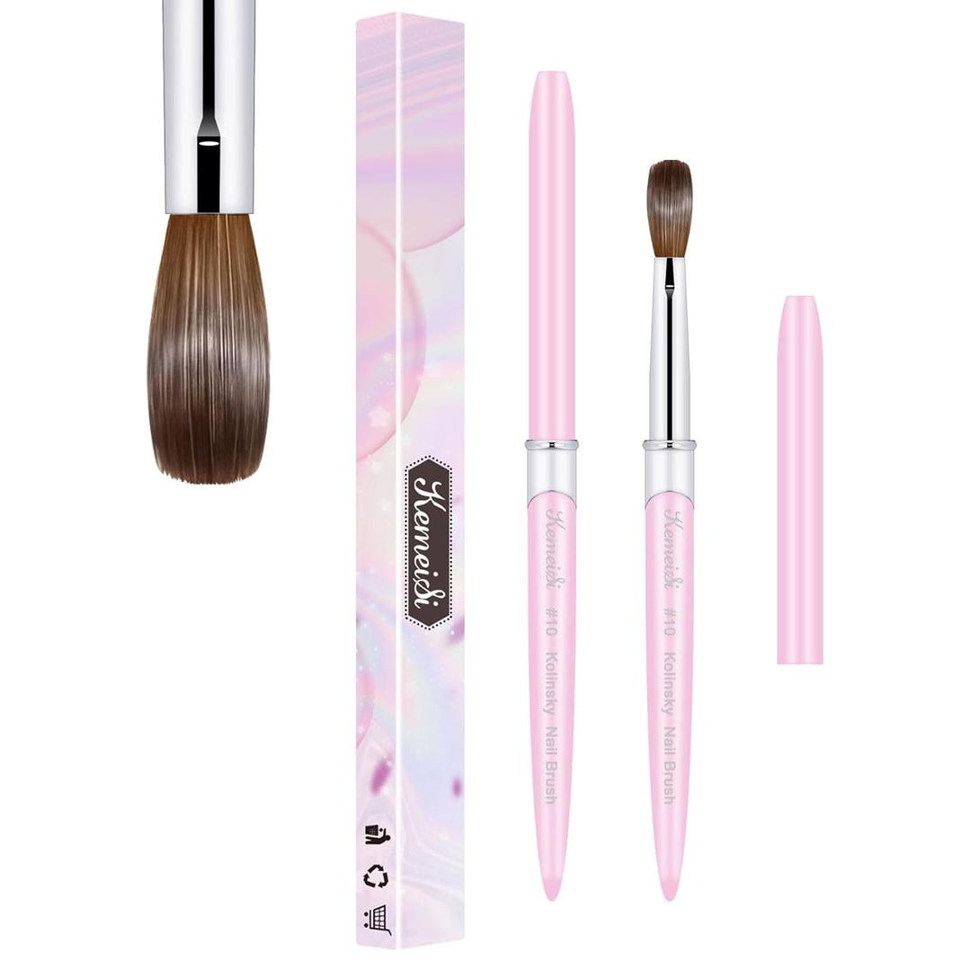 Acrylic Nail Brush Size #10, 100% Pure Kolinsky Nail Art Brushes for Acrylic Application, Sturdy Handle Oval Shaped Acrylic Powder Nail Design Tools for Professional Manicure DIY (Pink)