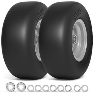 13x5.00-6 Flat Free Lawn Mower Tire, Zero Turn Mower Front Tires, 13x5x6 Solid Mower Wheel for Residential and Commercial, 3/4" & 5/8" Bearing, 3.25"-5.9" Center Hub, 2Pack Gray, 500Lbs