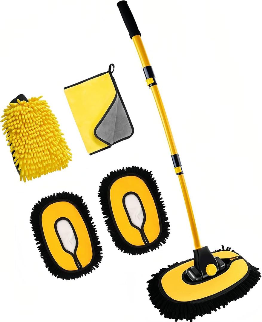 15 Curved Car Cleaning Brush with Telescopic Handle 43" Aluminum Alloy Long Rod Wash Mop for Cleaning RVs, Trucks, Boats