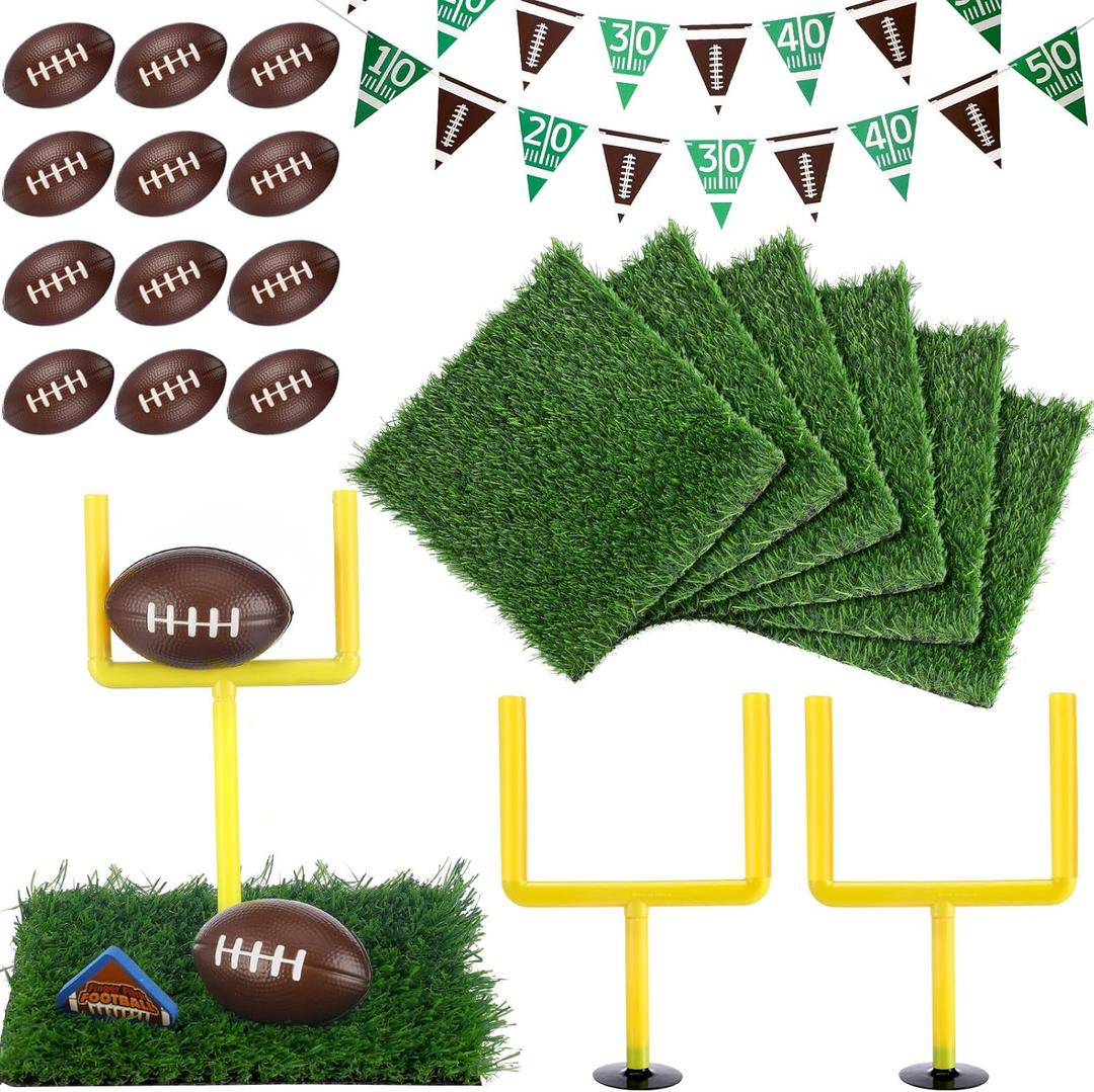25 Pcs Sports Party Decorations Kit Includes Artificial Grass Mats Mini Ball Football Field Goal Posts Baseball Bat Banner Decorations for DIY Sports Favors, (Football Style)