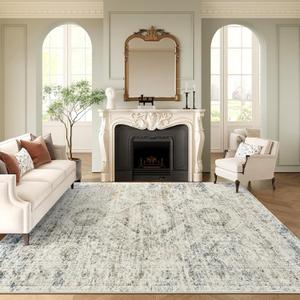 6x9 Area Rug for Living Room Washable 6x9 Non-Slip Modern Rugs for Bedroom Dinning Room Ultra-Thin Indoor Blue Ivory