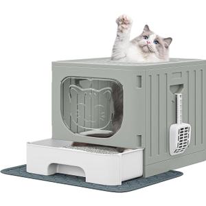 YITAHOME Large Enclosed Cat Litter Box w/Mat Scoop Grey Litter Box with Lid Anti-Splash Kitty Litter Box with Lid & Pull-out Tray for Odor Control & Easy Cleaning, Front Entry Top Exit, Quick Assembly, 
Size	Large