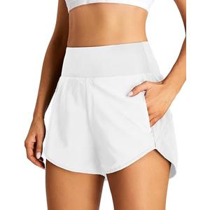 BMJL Women's Athletic Shorts High Waisted Running Shorts Lightweight Dolphin Shorts Gym Workout Shorts with Liner (Large,White) 