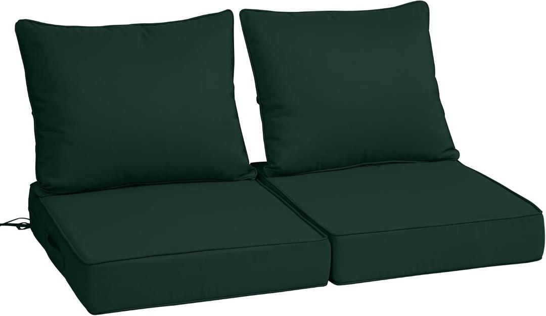 24x24x4in,Set2,Outdoor Chair Cushions with Back, Deep Seat Patio Cushions with Hidden Zipper Ties Handle, Waterproof Patio Furniture Replacement Cushion for Rattan Sofa,Dark Green