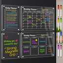 VNDUEEY Acrylic Fridge Calendar, 4 Pack Magnetic Calendars for Refrigerator, Magnetic Dry Erase Board Calendar for Fridge, 2026 Clear Monthly Weekly Daily Memo Planner Boards with 8 Color Markers