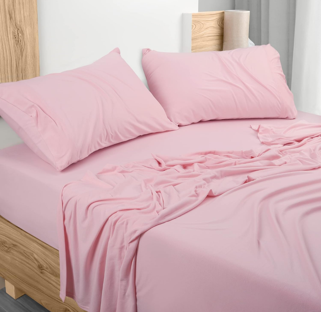 Utopia Bedding Queen Jersey Knit Sheet Set - 4 Piece Cotton T-Shirt Stretchy Sheets (Pink)