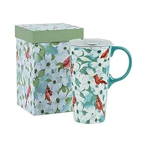 Topadorn Christmas Ceramic Coffee Travel Mug with Sealed Lid Tea Cup with Color Box, Microwave & Dishwasher Safe, 17oz Unique Coffee Mug for Latte & Hot Chocolate, Red Cardinals Bird