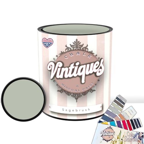 Vintiques Chalk & Mineral Paint, Sagebrush, 32oz - Matte Finish- Easy Application for DIY Projects - Furniture, Wood, Metal, Home Decor and More - includes color card