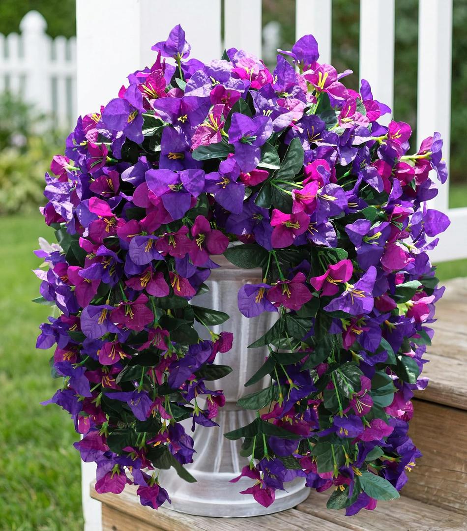 HyeFlora Bougainvillea Artificial Hanging Flowers Plants for Outdoors Decoration, 2pcs Fake Flowers Silk Bougainvillea Vines Realistic UV Resistant Faux Flowers for Outdoor Planters Porch Patio, Mix