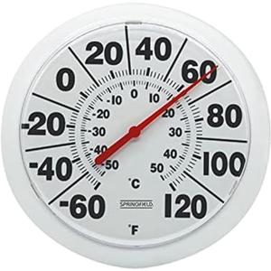 Springfield Indoor Outdoor Big Dial Thermometer, Wireless with Large Easy-to-Read Numbers, 8-Inch Dial for Patio, Pool, or Indoor Use, White Finish (No Size)