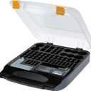 Amazon Basics Battery Organizer with Tester, Wall-Mounted Design, Handle Holds 110 Batteries,9.37 x 11.69 x 2.91 inches Clear/Black