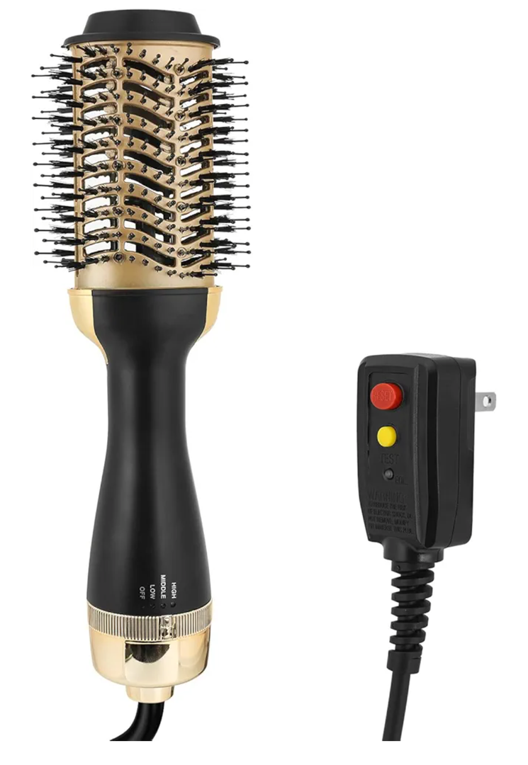 Hot Air Brush Dryer, Oval Brush for Blow Drying, Hair Dryer Brush One-Step Hot Air Styling Tools, 1000W, Ceramic Coating, 3 Heat Settings, 360 Swivel Cord, Black & Gold