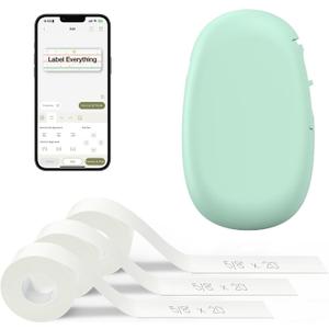 SUPVAN E10 Bluetooth Label Maker Machine with 3 Tapes, Continuous Waterproof Label, Versatile App with 35 Fonts and 1k+ Icons, Inkless Labeler for Home, Kitchen, School, Office Organization, Green