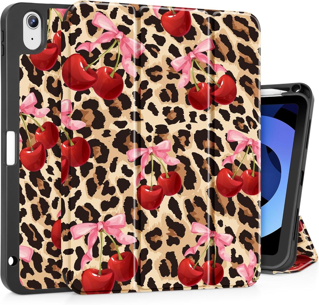 May Chen Case for iPad Air 11-inch M4/M3/M2 (2026/2025/2024) 8th 7th 6th, iPad Air 10.9 inch 5th/4th Gen, 2022 2020 with Pencel Hodel, Trifold Stand Auto Wake/Sleep Stand Cover, Cherry&Cheetah