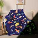 Dinosaur Glow in The Dark Blanket Dinosaur Toys Gifts for Boys Girls 1 2 3 4 5 6 7 8 9 10 11 12 Year Old Kids Blanket with Dino Soft Fleece Bed Couch Throw Home Decor (Navy Blue 50"x60")