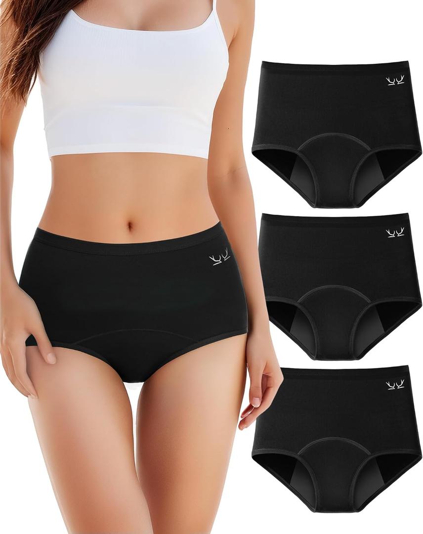TANSTC Period Underwear for Women Heavy Flow Leakproof Panties Soft Fit Teens High Waisted Menstrual Panties-3 Pack (Medium)