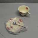 PICORLANE 8 oz Vintage flower Ceramic cup and 6" saucer set with Brand customized stainless steel spoon Gifts for Afternoon Tea Coffee Hour (B)