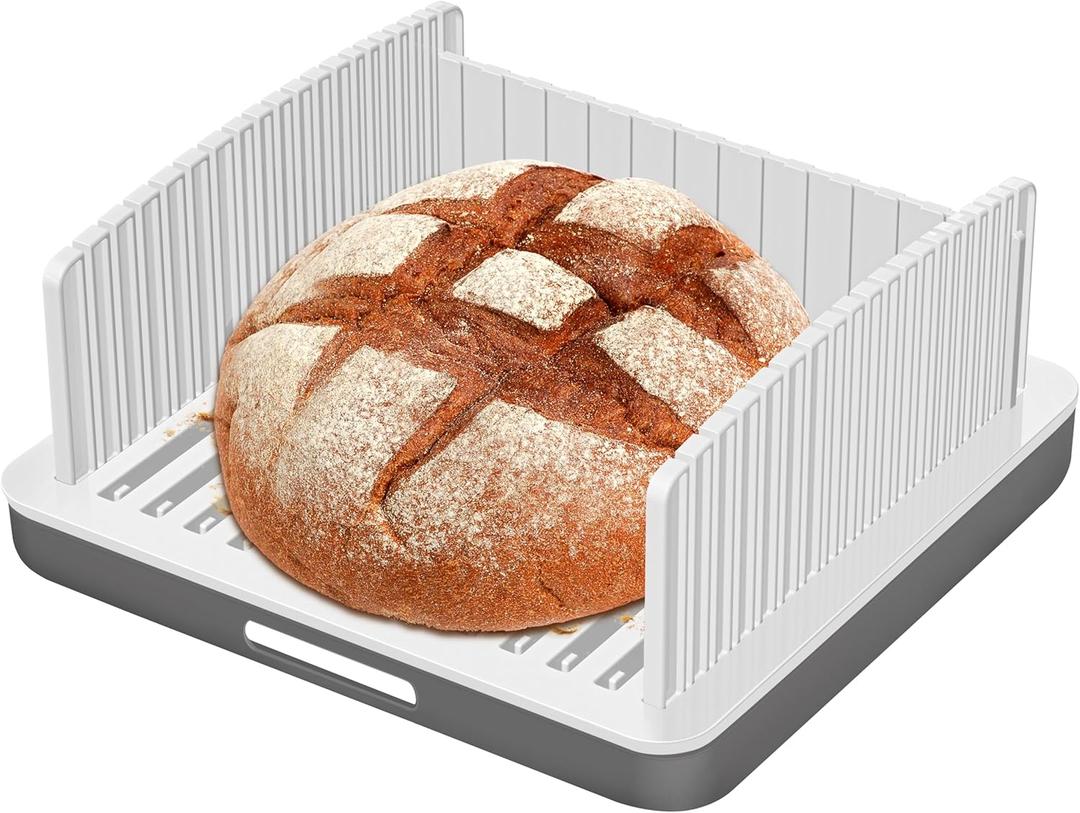 13″Adjustable Width and Thicknesses Bread Slicer for Sourdough rounds | Large Capacity Foldable and Compact Cutting Guide with Crumb Tray Suitability for Homemade sourdough Bread