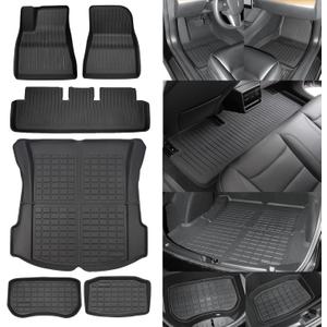 SUPER LINER Tesla Model 3 Floor Mats 2021 2022 2023 All-Weather Floor Mats Set (6 Pieces) | Custom Fit, Pet & Child-Friendly | Tesla Model 3 Cargo Liner Rear Cargo Tray Trunk Interior Accessories