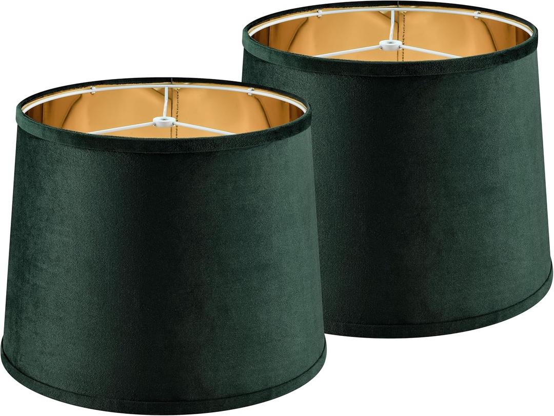 Green Fabric Lamp Shades Set of 2 Medium Lamp Shade-11×13×10 Inch, Lampshades fit with Spider for Table Lamps, Floor Replacement, Modern Farmhouse Lamp Shades，By GO&SO Hardback