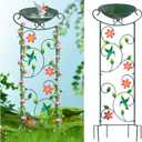 HONGLAND Metal Bird Bath with Trellis, 35" Outdoor Garden Birdbath with Detachable Bowl & Climbing Plant Support, Decorative Bird Feeder Station with Hummingbird for Yard, Patio, Fence