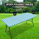 Rectangle Vinyl Table Cloth, Waterproof Elastic Fitted Tablecloth with Flannel Backing, Plastic Table Cover for Picnic, Camping, Outdoor (White & Aqua, 30"x48")