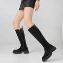 Teaieui, 
Women's Knee High Boots Fashion Platform Lug Sole Tall Riding Boots Comfortable Stretch Calf Dress Long Boots
Black, Size 7