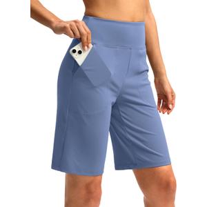 Women's 10" Bermuda Shorts Knee Length with Pockets High Waisted Athletic Long Shorts for Casual Walking Running Yoga (Haze Blue, S)