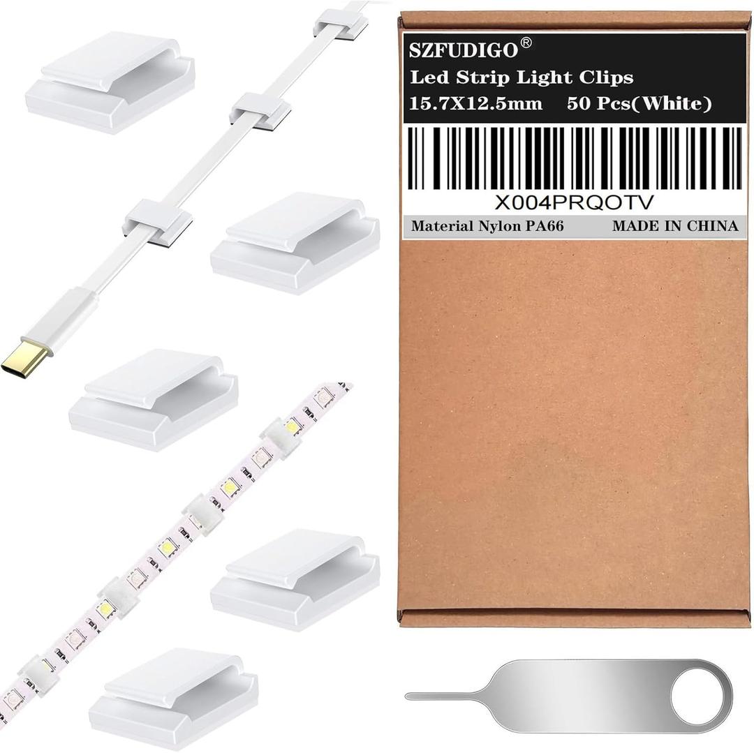 8 x Adhesive led Strip Lights Tape Clips White 50Pcs, Suitable for 10mm Wide LED Lights