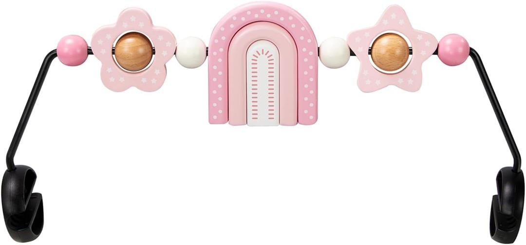 Baby Bouncer Toy Bar Wooden Compatible with Baby Bjorn Bouncers, Bouncer Toy Attachment, Tight and Secure Fit, So Fun to Watch, Touch and Spin for Babies All Ages (Pink Rainbow)