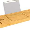 Foldable Bathtub Tray Expandable to 109cm with Bath Bomb and Scented Candle, Adjustable, Waterproof Bamboo Bathtub Caddy with Anti Slip Grip Pads for Home Spa